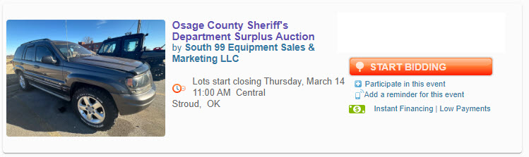 OCSO Sheriff’s Auction: Vehicles & Tools